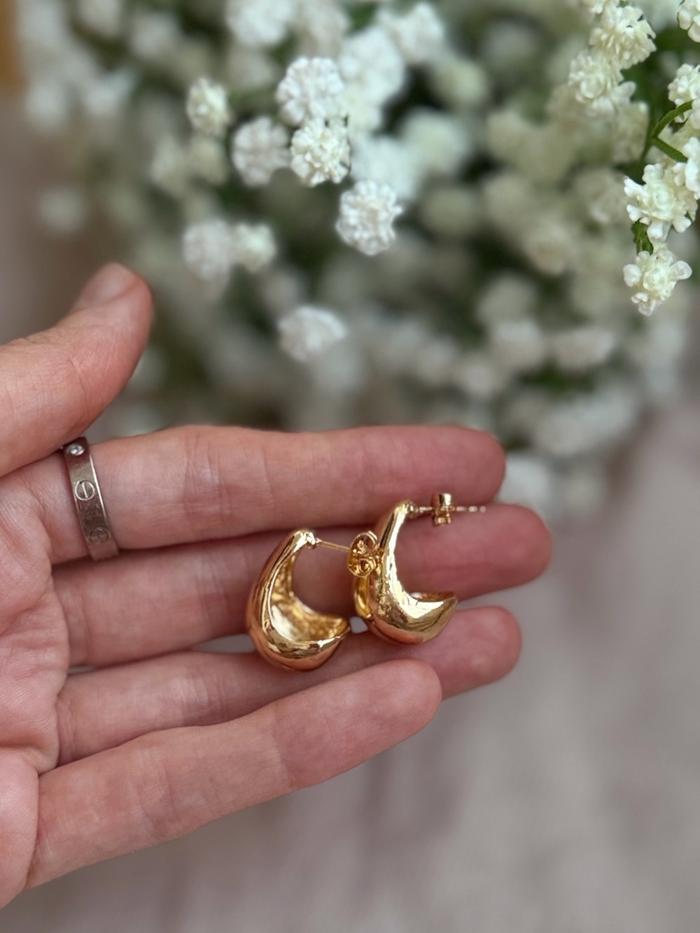 Gold Chunky Crescent Hoop Earrings - Women Jewelry